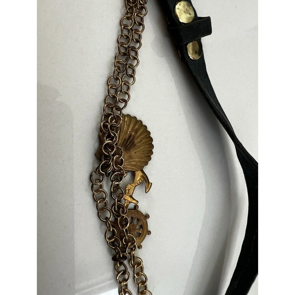 La Mer Collections Wrap Watch Navy Leather Band Gold Tone Boho 2000's Y2K Charms